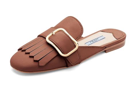 prada leather buckle kiltie mule flat brown size 8|Prada Leather Buckle Kiltie Mule Flat .